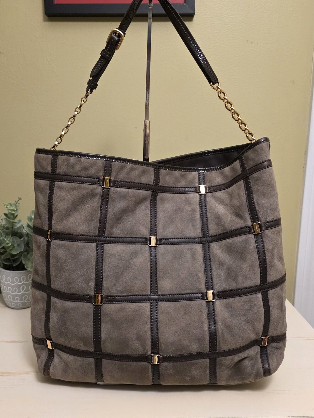 Salvatore Ferragamo | Vala Brown Suede Tote Shoulder Bag